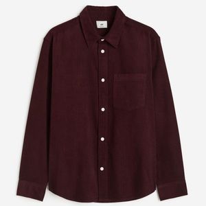 H&M Corduroy Shirt Burgundy Large Regular Fit - New w/ tags